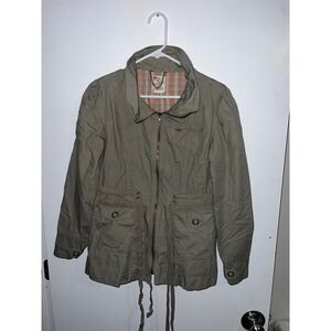 Tulle Womens Olive Green Cotton Utility Jacket Plaid Lining Size M J7722